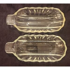 Vintage Glass Corn Dishes Set of 2 – Ribbed Oval Serving Trays